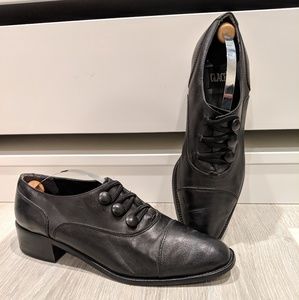 Vintage Glacee Black Leather Button up Oxfords 9.5